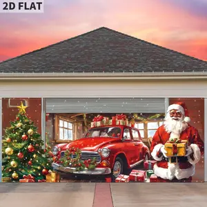 2D FLAT Hanging Ornaments Christmas Garage Door Cover Banner Christmas Garage Door Decorations African American Large Holiday Decorations Banner for Xmas Winter Party(Black Santa)