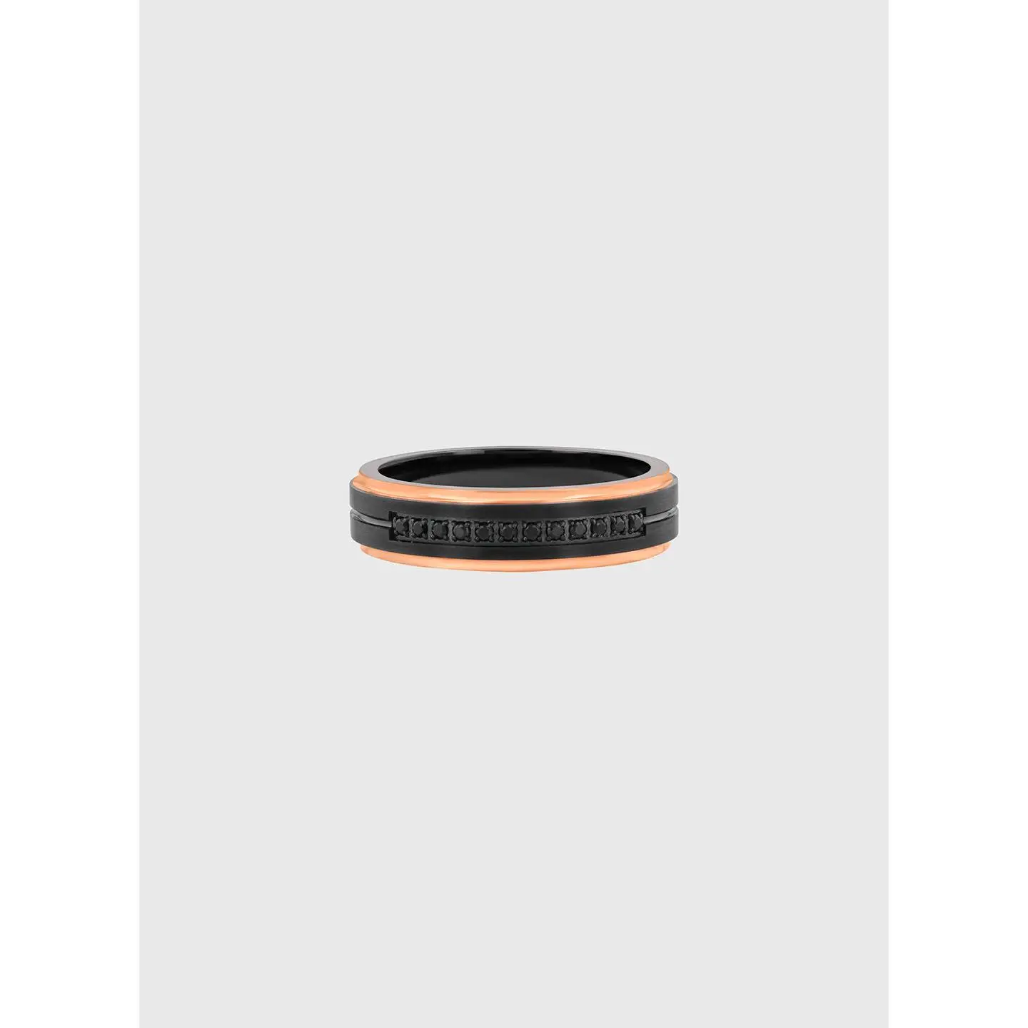 Rivet Diamond Band - 1/8 ctw Black Diamonds in a Brushed Black & Rose Tungsten Ring for Men