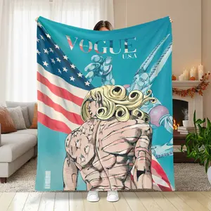 American Flag Hero Flannel Blanket， Vintage Comic Art Print Design， Ultra Soft Cozy Warm Lightweight Throw for Sofa Bedroom Office Travel Gift Home Decor
