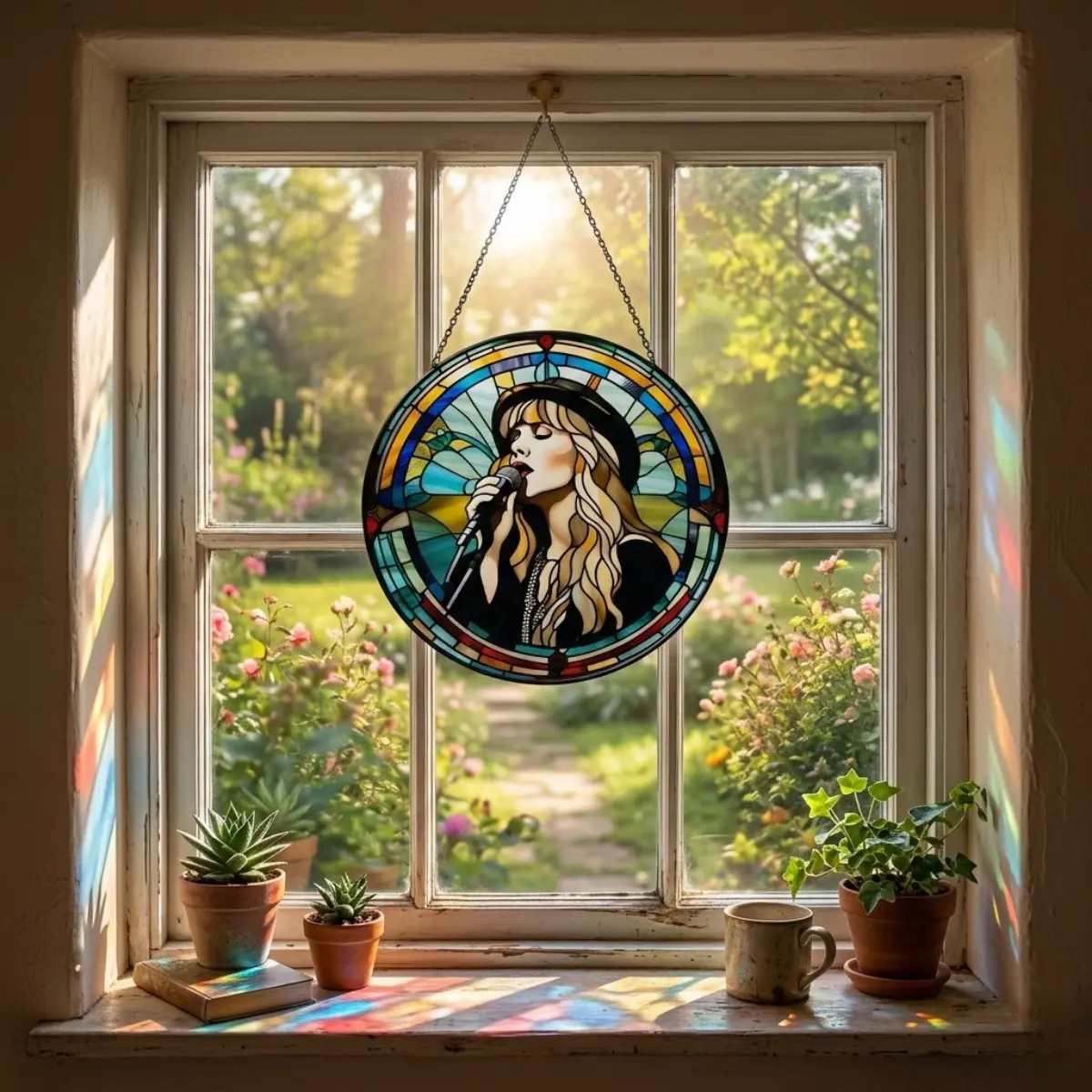 Stevie Nicks Stained Acrylic  Suncatcher, Vintage Music Icon Stained Acrylic  Suncatcher