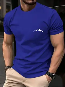 Men's Regular Fit Mountain Print Round Neck Tee, Casual Short Sleeve Crew Neck T-Shirt for Summer, Fashion Men's Top for Daily Wear