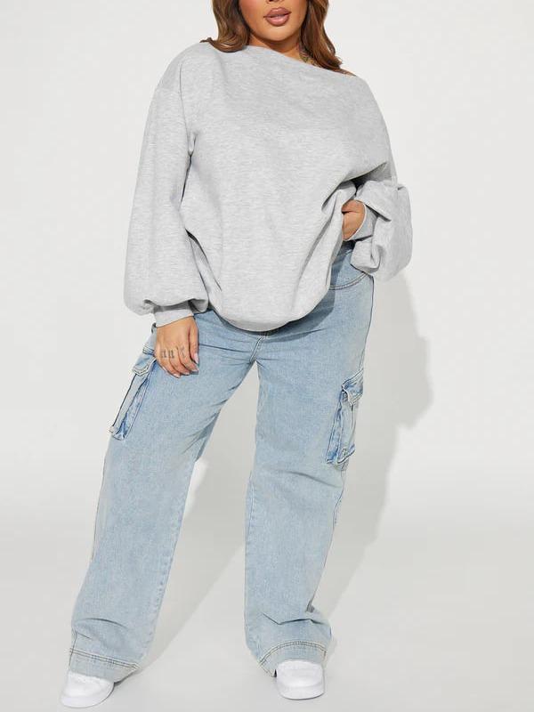 Vera Off Shoulder Oversized Sweatshirt in Heather Grey - Long Sleeve Fleece, Oversized Fit, 60% Cotton 40% Polyester, Perfect for Casual Outings