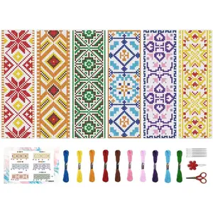 BEUNITONE 6 Pcs Vintage Cross Stitch Bookmark Kits for Beginner with Backing Felt Floss Instructions, Handmade Bookmarks DIY Stamped Craft Embroidery Kits for Adults, Book Lovers 8.5''x3''