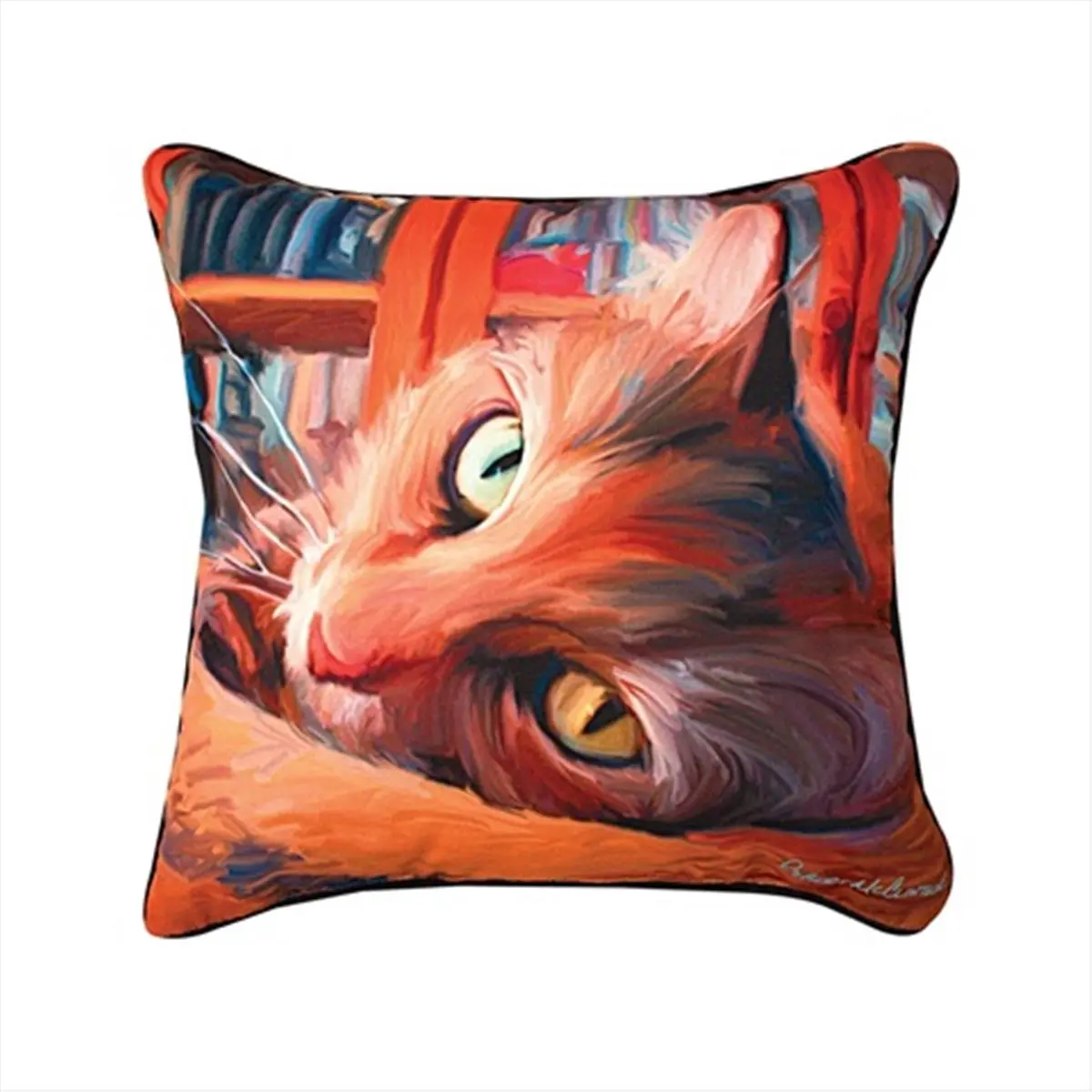 212 MAIN 18x18 in. Yellow Cat Animal Motif Printed Square Cushion, Stylish Jacquard Weave Home Decor Pillow with Artistic Look, Polyester & Recycled Fiber Fill, for Manual Woodworkers