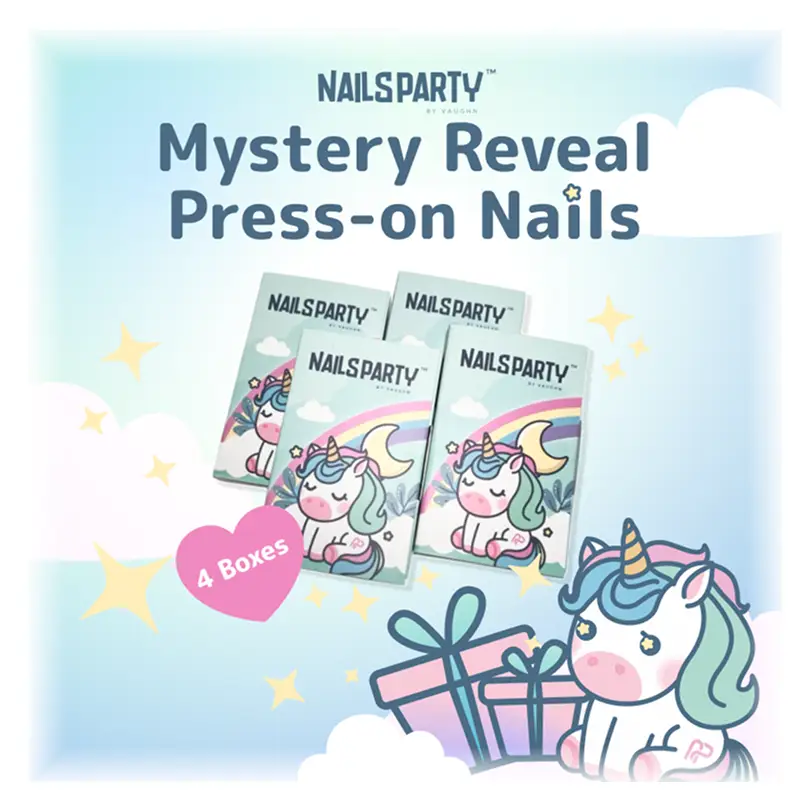 Nailsparty Press-On Nails Mystery Reveal Kit of 4 Boxes (24pcs per Box), Surprise Variety of Style and Sizes nail art press-on nail