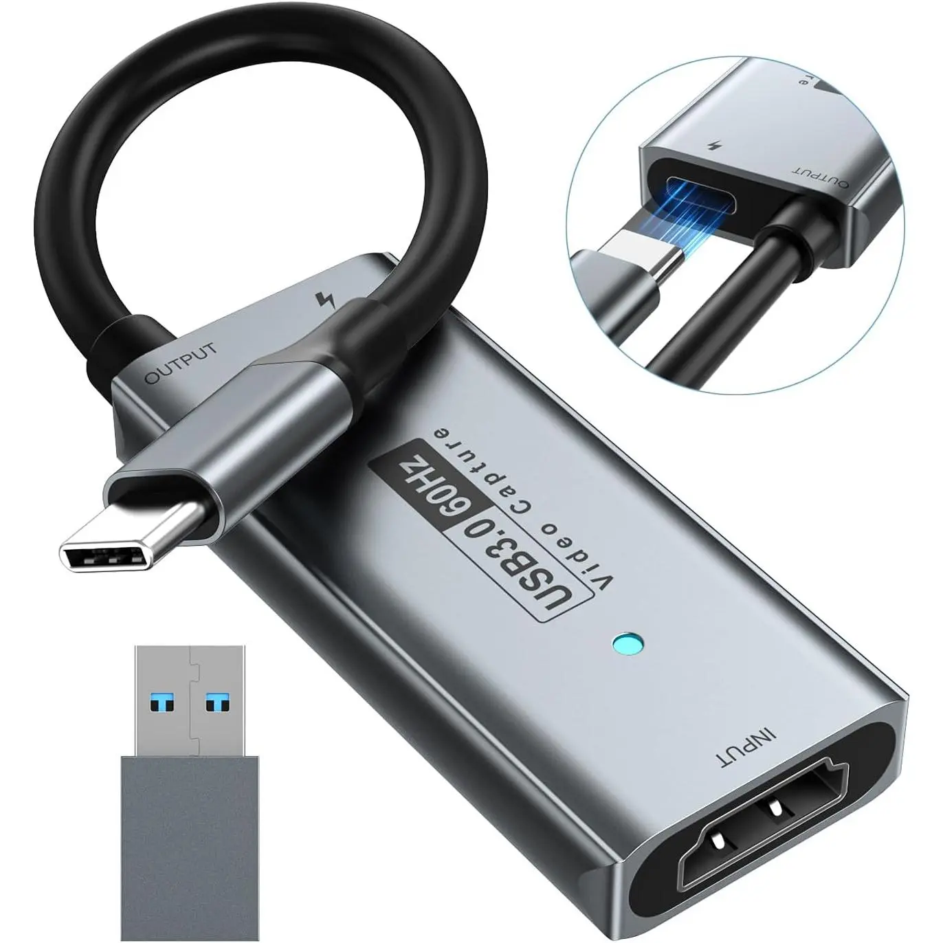 USB 3.0 Capture Card with 100W PD - HDMI to USB-C Video Capture Card 1080P 60fps & 2K 30fps Video Audio Capture Device for Streaming, Game Recording, Compatible for Quest 3, Switch, PS4/PS5