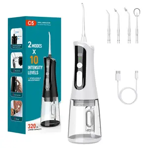 Cordless Professional Water Flosser for Teeth, 100-Level Adjustable Pressure Setting, IPX7 Waterproof Portable Oral Irrigator with 4 Tips, 30-Day Battery Type-C Charging for Home Travel, Daily Deep Clean for Braces