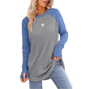Women's Sleeve Tunic Top Soft Breathable Fabric with Thumb Hole Cuffs & Relaxed Fit for Effortless Style Medium Size Shirts Round Neck Casual Crewneck Womenswear Knitwear Loose Fitted White
