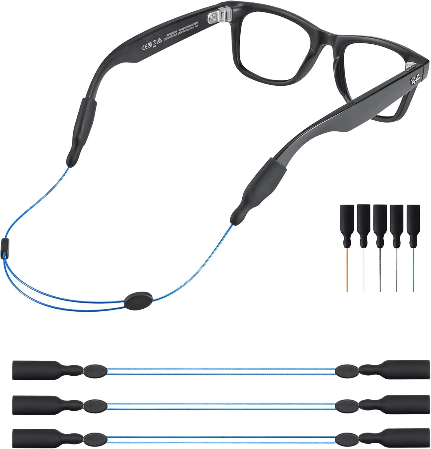 Glasses Strap for Rayban Meta Ai Glasses and Thick Temples-No Tail Adjustable Eyeglasses Sunglass Straps, Eye Glasses Holders Around Neck, Eyewear Retainer for Men Women(3pcs Blue 14Inch)