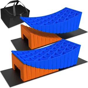 Camper Leveler, 2 Pack RV Leveling Blocks, Camper Wheel Chocks Up to 35,000 lbs, Heavy Duty Curved Levelers, RV Camper Leveler Kit with Anti-Slip Mats and Carrying Bag
