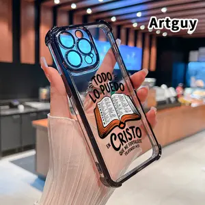 Four Corner Anti-Fall Bible Verse Aesthetic Christian Pattern Phone Case for iPhone 16 Pro Max 15 Plus 14 13 12 11 E Shockproof Transparent Electroplated Protective Cover