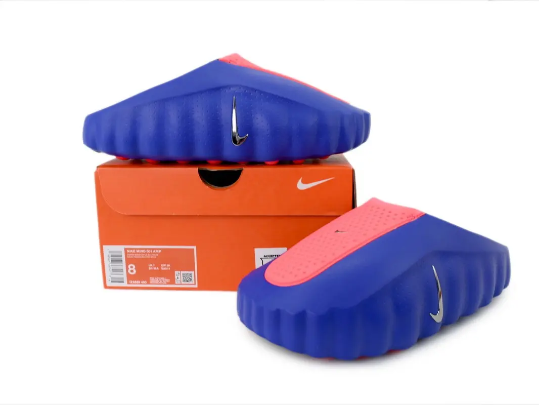 Bold Blue Pink Color Block Thick Sole Closed Toe Mule Slides, Textured Breathable Upper, Soft Light EVA, Unisex Shower & Beach Clog Slippers