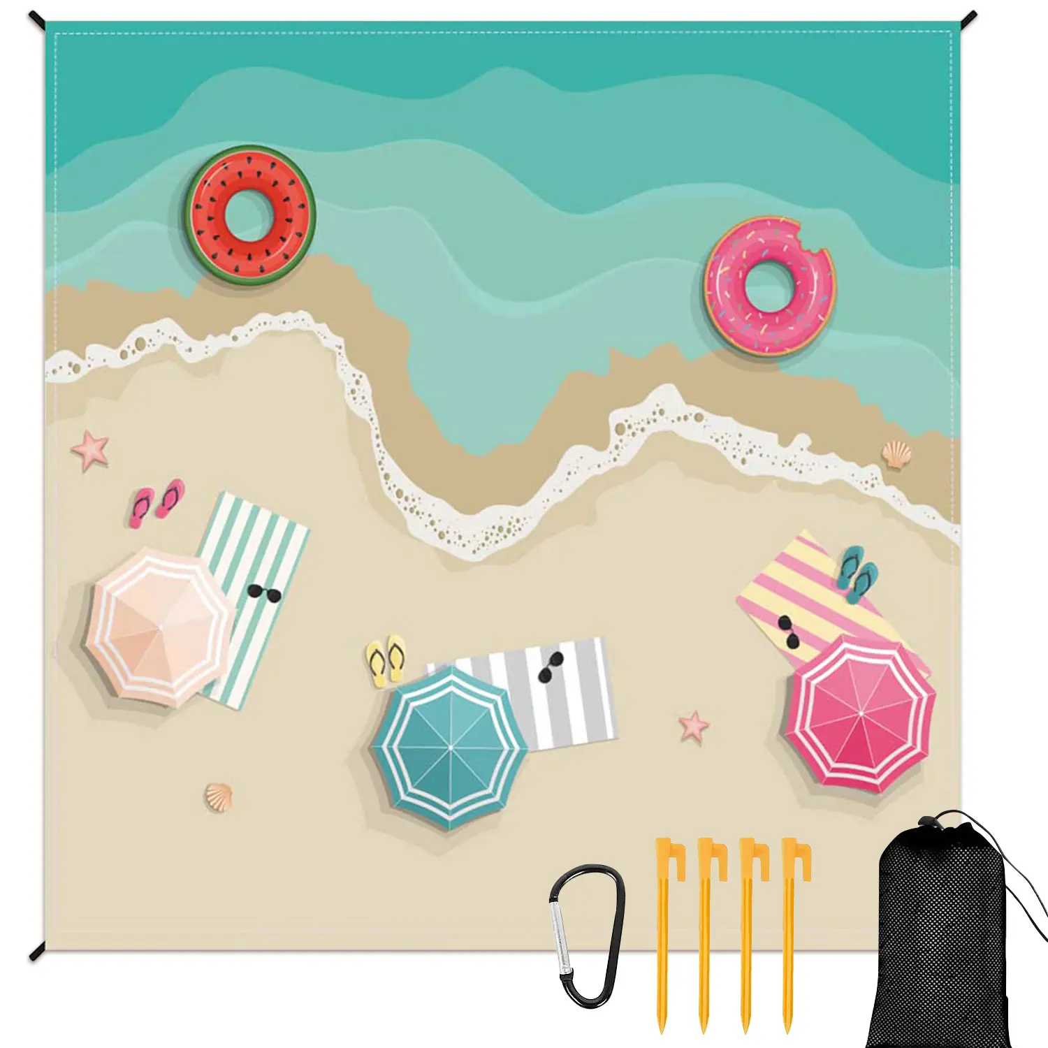 Large Size Beach Mat 83"x79" – Outdoor Picnic Blanket, Waterproof Sand Mat for Camping, Grass & Travel, Portable Foldable Ground Mat with Bag