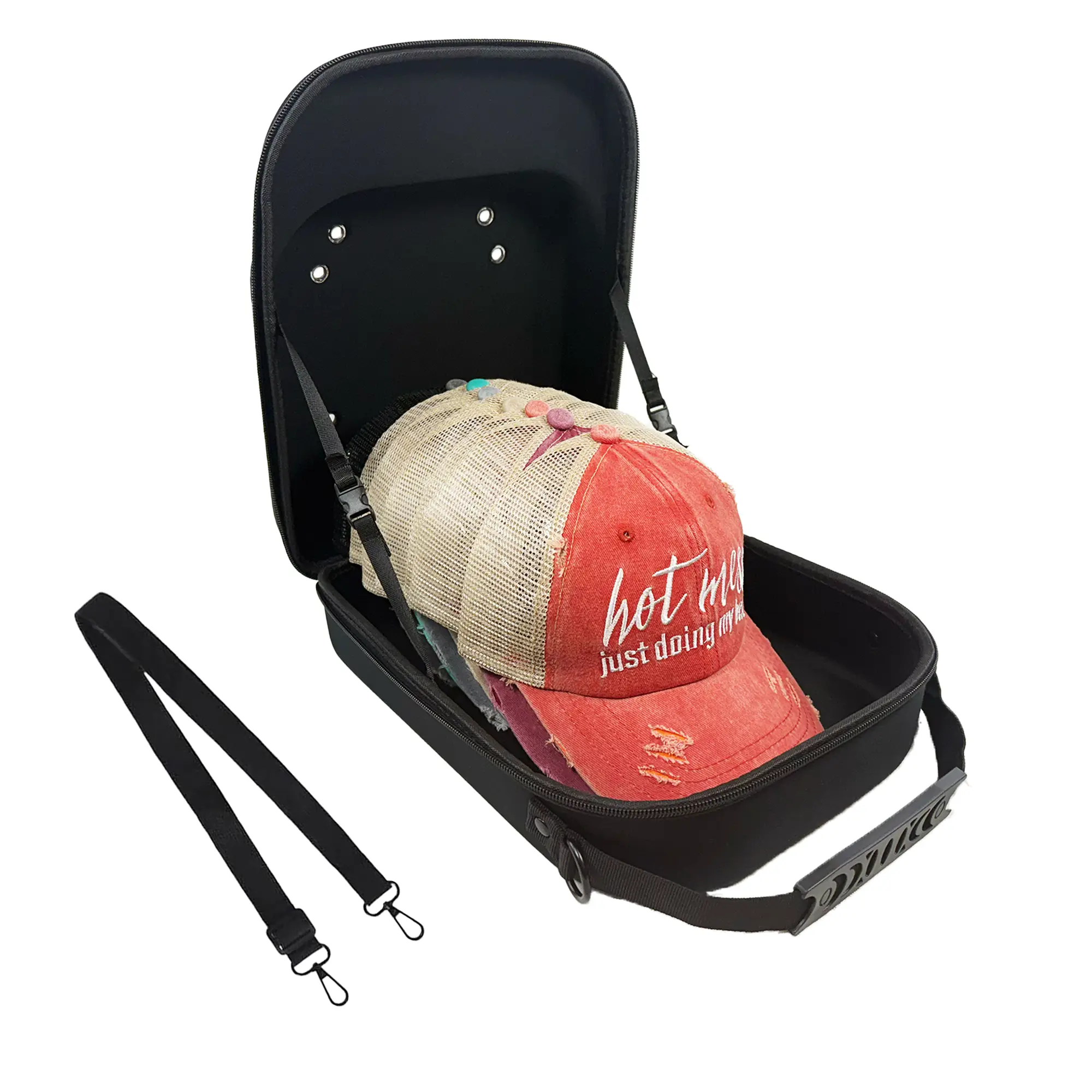 JMILYJW Travel Case for Baseball Caps - Holds Up to 7 Baseball Caps, Adjustable Shoulder Strap, Zip Closure, Stylish Baseball Cap Organizer Traveling
