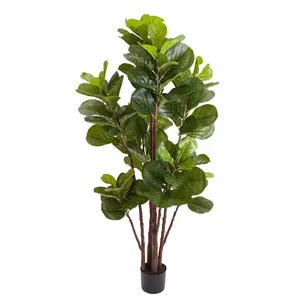 5FT Low-Maintenance Faux Fiddle Leaf Fig Tree, 72 Synthetic Decorative Leaves, Large Realistic-Look Fake Floor Plant with Black Pot, for Home Office Indoor Decor