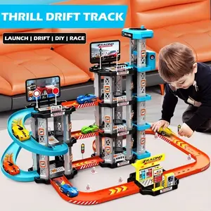 3D Racing Car Multi-Layer Track Toy Set, Includes 3 Cars with Drift Tracks and Gas Station, DIY Assembly Model, Model Car Kit, Educational Building Toy