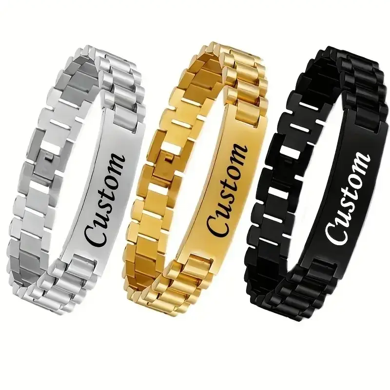 Customized Name Text Men's Bracelet Personalized Engrave 304L Stainless Steel Fashion Bracelet Best Gift for Boyfriend or Father
