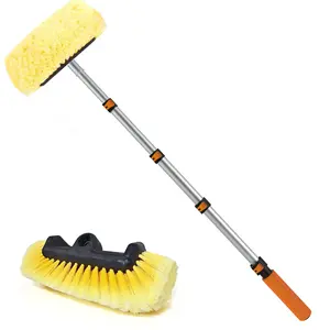 4FT Reach Telescopic Car Wash Brush with Long Handle, 12-Inch Soft Bristle Car Cleaning Brush for Cleaning Car, RV, Truck, Boat, Solar Panels