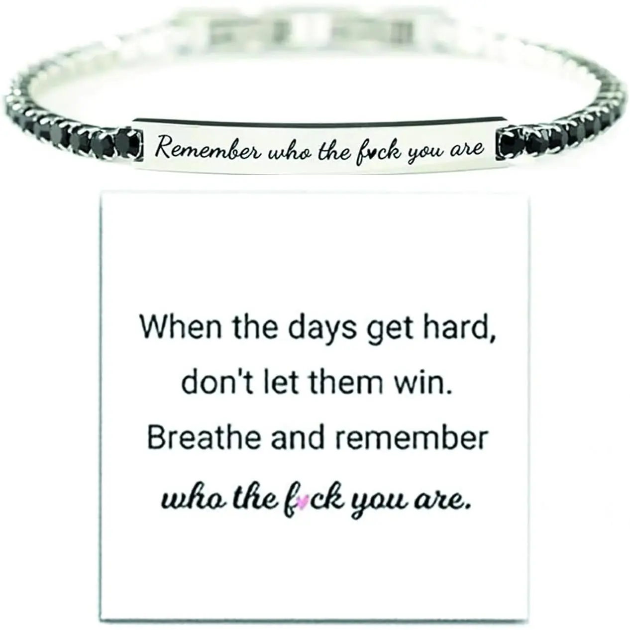 Women's Stainless Steel Engraved "Remember Who The Fck You Are" Motivational Bracelet - 1 Piece Crystal Energy Chain Jewelry, Birthday & Daily Wear for Female Adults Gifts