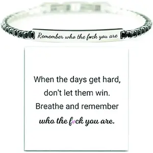 Remember Who The Fck You Are Bracelets For Women,Stainless Steel Engraved Motivational Bracelet Inspirational Chain Crystal Energy Bracelet Jewelry Gifts For Women Men
