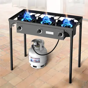 ROVSUN 1/2/3 Burner Propane Gas Stove, 75000BTU/150000BTU/225,000 BTU High Pressure Outdoor Camping Burner with CSA Listed Regulator, Picnic Cooker Perfect for Home Brewing Maple Syrup Patio Turkey Frying Canning,TikTokShopBlackFriday