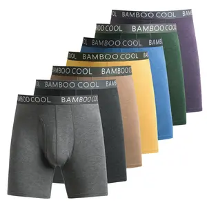 BAMBOO COOL Men's Underwear Boxer Briefs 7-Pack Beige Elastic Waistband 3D U-Pouch No Ride-Up Four-Way Stretch for Big & Tall Men Fathersdaygift Menswear