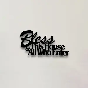 Christian Bible Verse Wall Plaque, Metal Decorative Sign, Suitable for Home, Office, Church, Bless This House and All That Enter, Living Room Bedroom Decoration