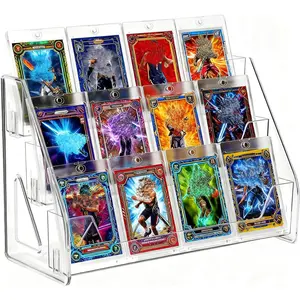 3-Tier Transparent Vertical PET Trading Card Display Stand for Standard Graded Card Slabs, Toploaders, Magnetic Holders and Sports Collections