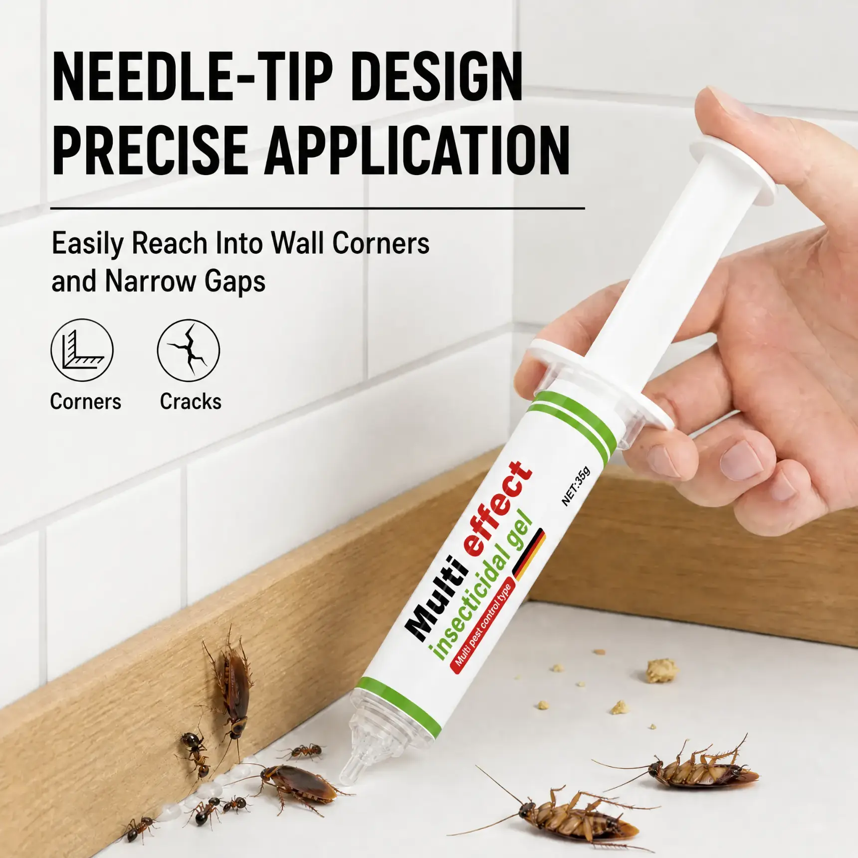Multi-Effect Pest Gel Bait with Needle-Tip Precise Application, Household Pest Attractant for Cockroaches and Ants, Ideal for Cracks and Corners control roach