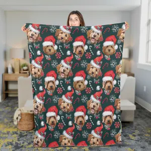 Goldendoodle Dog With Candy Blanket, Christmas Decor, Goldendoodle Dog Decor, Gifts For Dog Lovers, Christmas Gift, Sofa Throw Blanket Comfort Warmth Soft Blanket Fleece Blanket, Sherpa Blanket