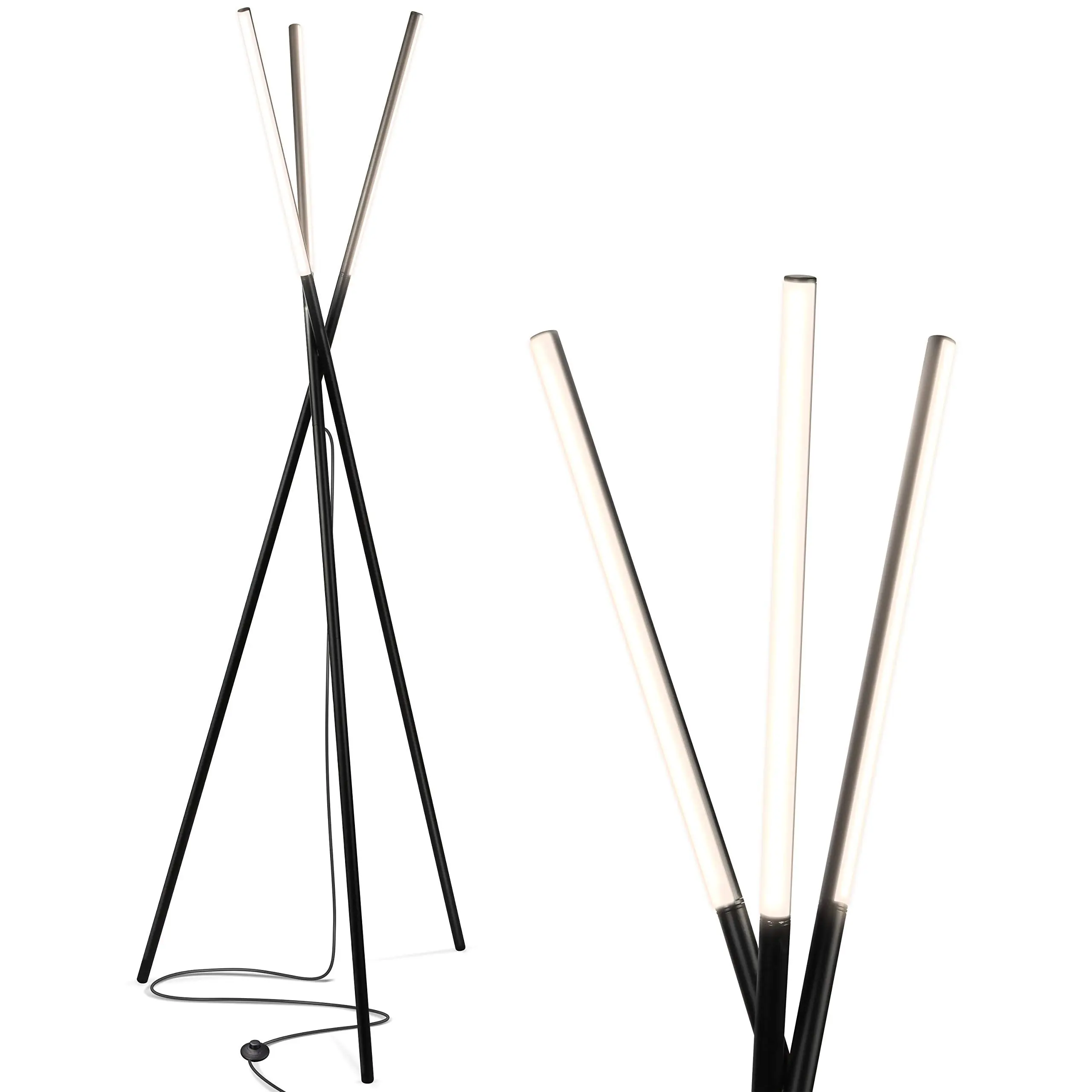 Brightech Stix LED Tripod Floor Lamp for Living Room - Dimmable Modern Standing Lamp, with 3 Lights for Bedroom - Contemporary Office Lighting