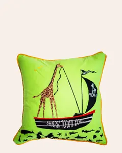 YEMA STL CAPTAIN GIRAFFE PILLOW CASE IN KIBERA GREEN