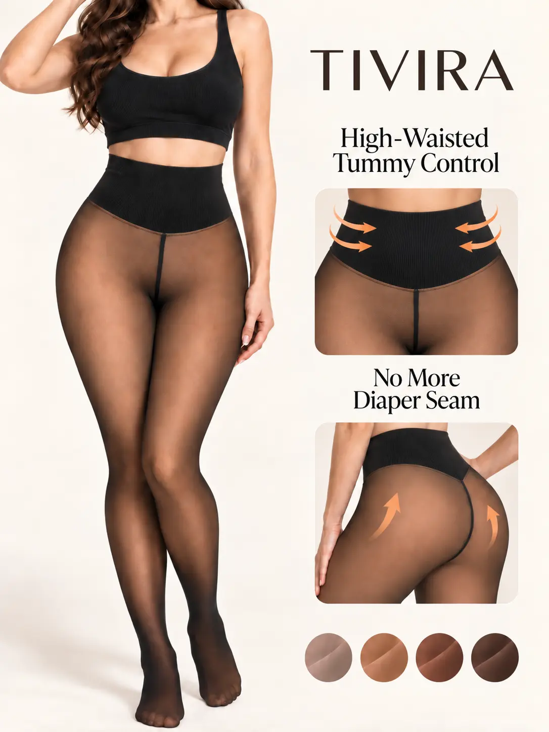Women's TIVIRA Magic Fleece Lined Tights & Leggings - High Waist, Tummy Control, 1-Lined Seams Front & Back, 4-Way Stretch Move, Fleece-Soft Warmth, Cold Wash Tights, Thick Semi-Transparent, Winter Thermal Basic, 5 Shades, Size XS-3XL