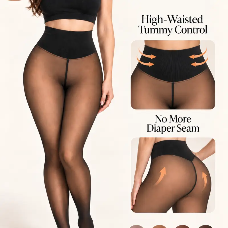 Women's TIVIRA Magic Fleece Lined Tights & Leggings - High Waist, Tummy Control, 1-Lined Seams Front & Back, 4-Way Stretch Move, Fleece-Soft Warmth, Cold Wash Tights, Thick Semi-Transparent, Winter Thermal Basic, 5 Shades, Size XS-3XL