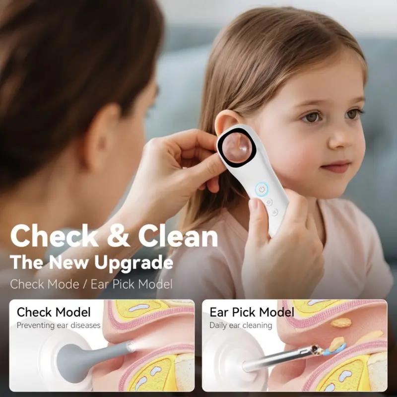 1080P HD Visual Ear Cleaner, 5-in-1 Smart Ear Detector with Built-in IPS Screen, Plug-and-Play Video Otoscope for Ear, Nose, Oral & Skin Observation