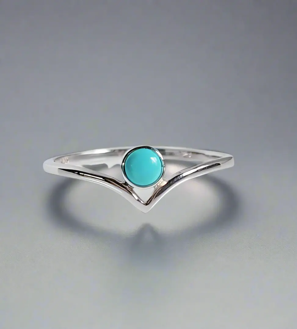 Sterling Silver Turquoise Chevron Ring, Genuine Turquoise Ring for Women, 925 Sterling Silver Ring