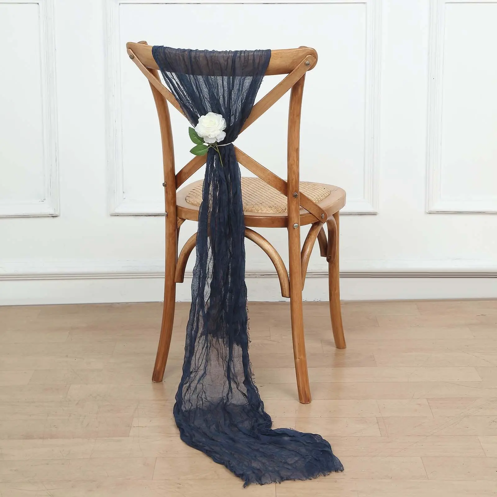 5-Pack Cheesecloth Gauze Chair Cover Sashes, 16"x88" Navy Blue - Boho Household Textile Decorative Accent