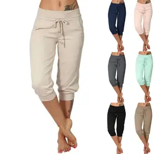 Women’s cropped yoga pants, loose drawstring sleepwear, casual jogging pants with pockets GARMENTARY