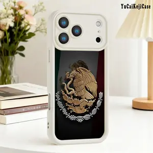 Not 3D Mexican Golden Eagle Emblem and national flag Pattern Phone Case, Soft Silicone, Fully Protected and Shockproof For iPhone 17 16 15 Pro Max 14 13 12 11 Plus Air Cover