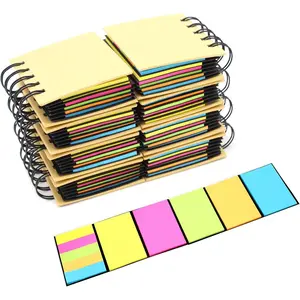 8 Packs of Portable Combination Sticky Notes, Spiral Notebook Self-Adhesive Notes, 3.3" x 3.2" x 0.9", 250 Sheets/Pack