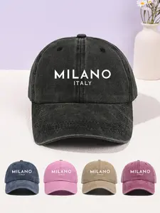 1pc Letter Printing Baseball Cap for Men Women, Vintage Trendy Dad Hat, Casual Hat, Washed Fabric, Fitted Fit, All Seasons, Plain Pattern, Outdoor Sun Hat