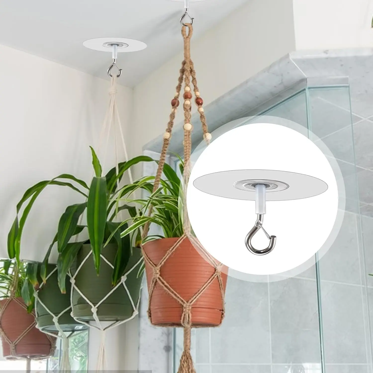 Wall mounted self-adhesive ceiling hooks, 5 seamless wall mounted hooks, suitable for home office decoration products, wall mounted hooks