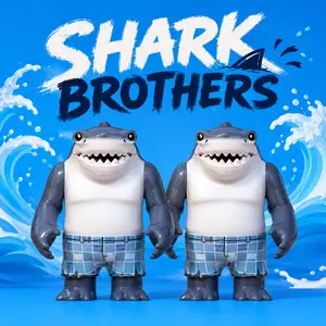 2PCS Shark Brothers Large Building Block Figures, Compatible Brick Toy Set for MOC Display, Summer Beach City Scene Collectible Toys