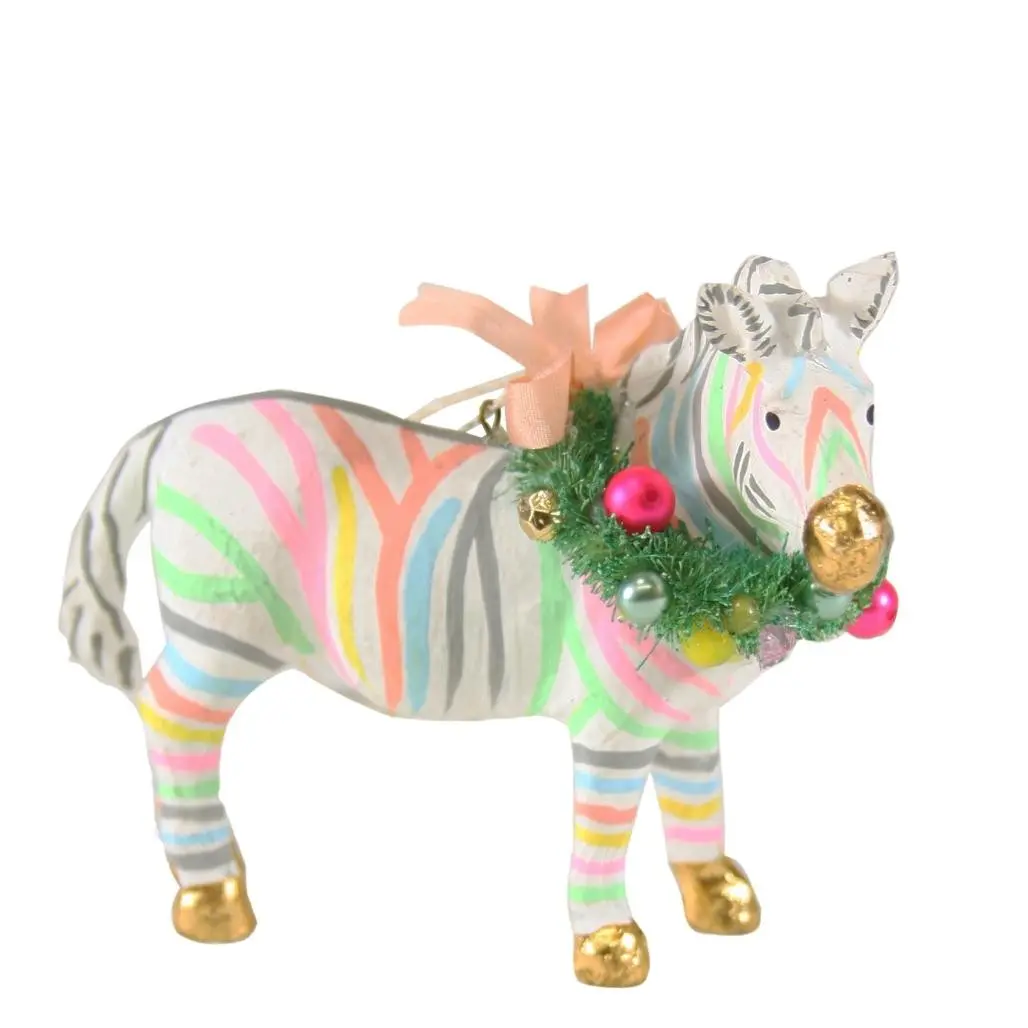 Cody Foster & Co - Pastel Zebra Paper Mache Ornament