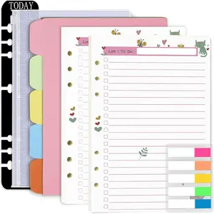 A5 Planner Inserts , 90 Pages Colorful 6-Ring Loose-leaf Planner Refills w/Binder Divider, Zipper Pouch, Ruler, Index Tab for Personal Journal, Filofax, Double-sided,Undated,5.5x8.3"