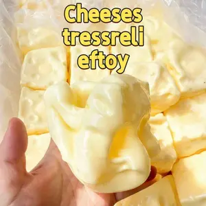 Cheese Soft & Chewy Cube Stress Ball — Soft, cute stress relief toy for kids and adults; a fun, quirky gift Solid Squish Sensory Fidget Squishies