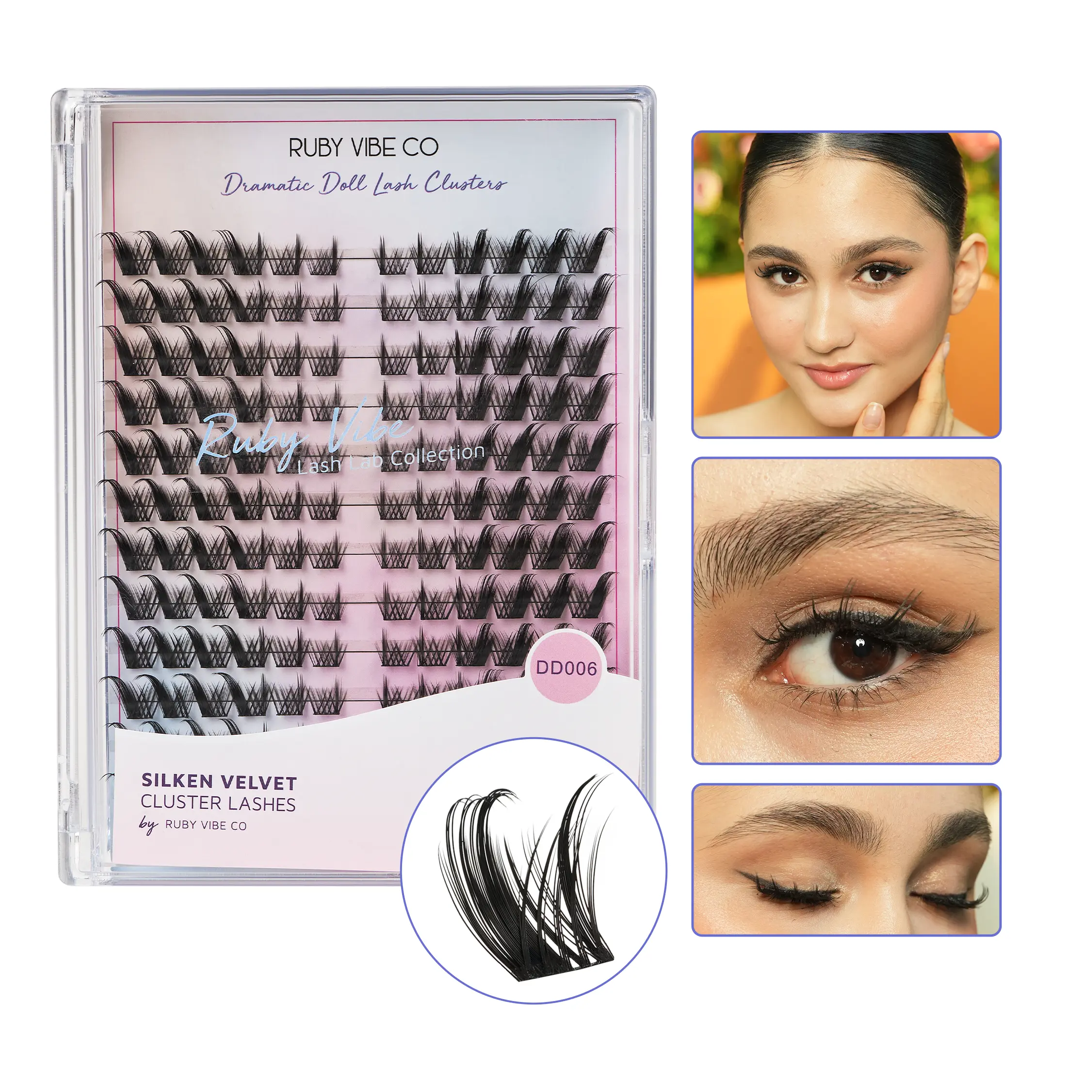 [RUBY VIBE CO] ShadowCat Lash Clusters DD006, Gradual Length Faux Mink for Cat-Eye Lift, 144 Pieces