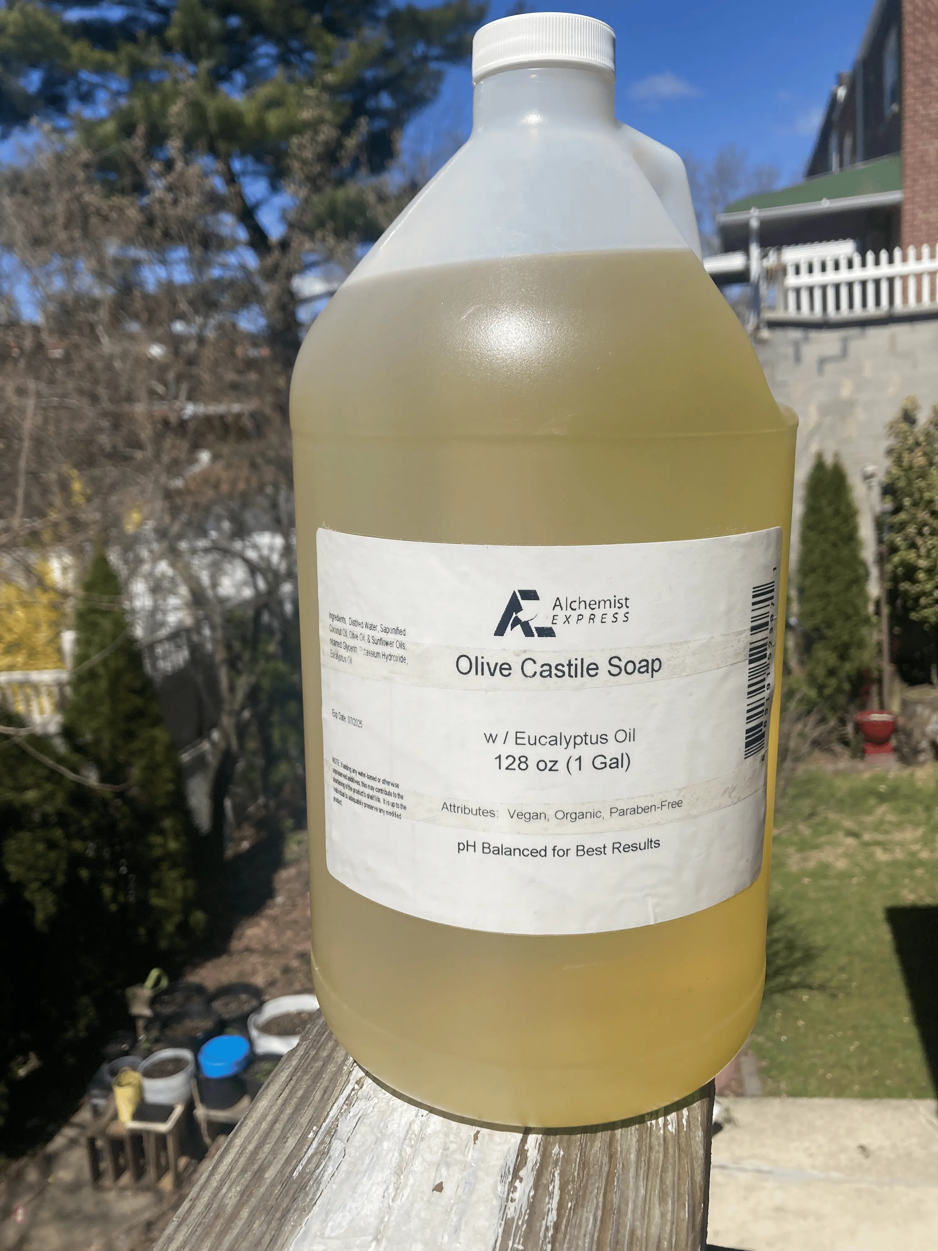 Handmade Organic Eucalyptus Soap 1 Gallon 128 oz All Skin Types Natural Castile Liquid Soap with Sunflower Olive & Coconut Oils