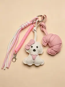 Retro Puppy Croissant Bag Charm Two Styles Available Contrast-Color Braided Cord Cute And Heartwarming Retro And Gentle Spirited Girl Niche & Distinctive For Bags, Keys, And Earphone Cases Friend Charms & Couple Charms