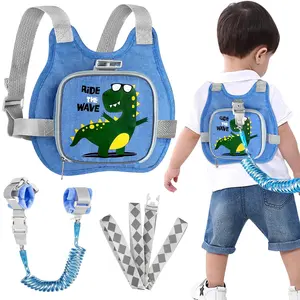 Toddler Harness Leash+ Anti Lost Wrist Link, Cute Dinosaur Kids Harness with Leash, Foldable Child Leash Baby Walking Wristband Assistant Strap Belt  Parent Boys Outdoor Activity